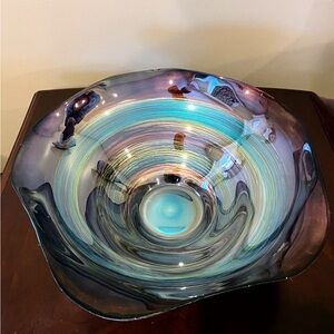Handcrafted Vintage Swirl Glass Bowl | 14” Decorative Centerpiece